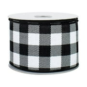 Black White Buffalo Plaid Ribbon - 2 1/2" x 10 Yards, Wired Edge, Christmas, Birthday, Rustic, Farmhouse, Wreath