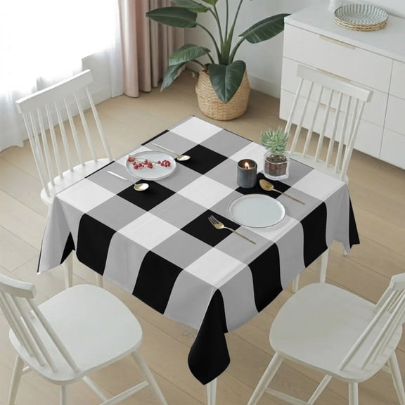 Black White Buffalo Plaid Table Cloth 54x54in, Waterproof Square Tablecloth Wipeable Tablecloths Checkered Gingham Geometric Table Covers for Dining Tables Party Indoor Outdoor