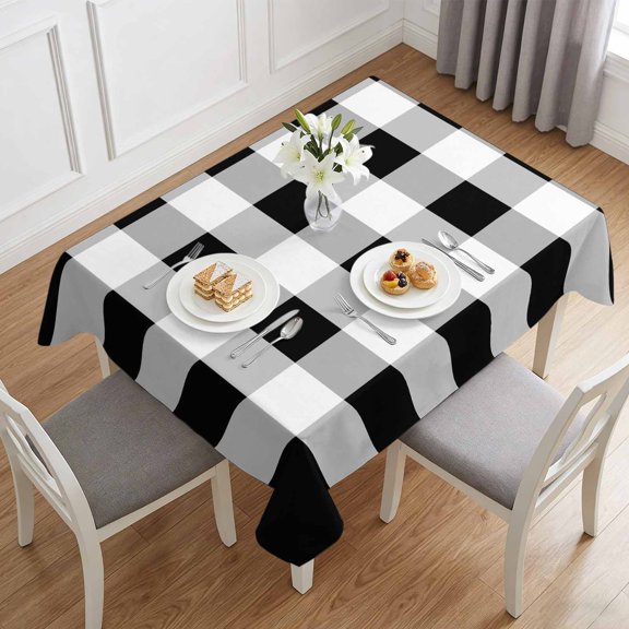 Black White Buffalo Plaid Table Cloth 60x84in, Waterproof Rectangle Tablecloth Wipeable Tablecloths Checkered Gingham Geometric Table Covers for Dining Tables Party Indoor Outdoor