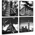 thumbnail image 1 of Black and White Building Wall Art for Living Room Contemporary European Famous Architecture Leaning Tower of Pisa Eiffel Parthenon London Elizabeth City Big Ben Canvas Pictures Paintings Christmas ons, 1 of 6