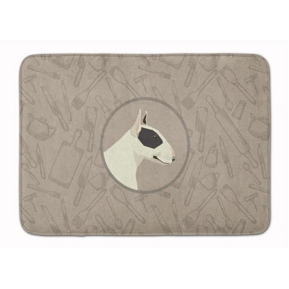 Black & White Bull Terrier in the Kitchen Machine Washable Memory Foam Mat