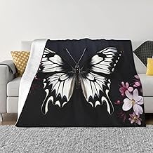 Black White Butterfly Blankets for Couch Soft Fleece Throw Blanket Luxury Flannel Lap Blanket Gifts Lightweight Air Conditioning Blankets Fuzzy Cozy Throws for All Seasons 50x60 inch