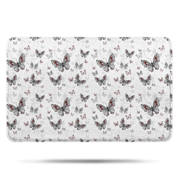 Black White Butterfly Pattern Bathroom Rugs Mat,Non Slip Microfiber Bathroom Rug,Rubber Backing,Soft Bathroom Mats for Bathroom Floor,Tub and Shower,17x27in(43x68cm)