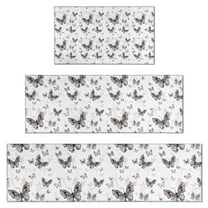 Black White Butterfly Pattern Kitchen Rugs Sets Of 3,Kitchen Runner Rugs Non Skid Washable,Decorative Kitchen Floor Mats for Kitchen,Sink,Laundry,17"x30" 17"x47" 17"x59"
