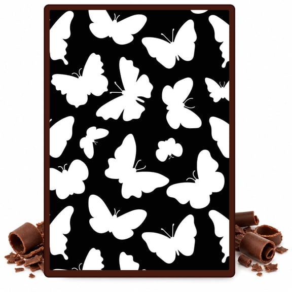 Black White Butterfly Pattern Edible Chocolate Transfer Sheet, by TNCT. (1 Count)