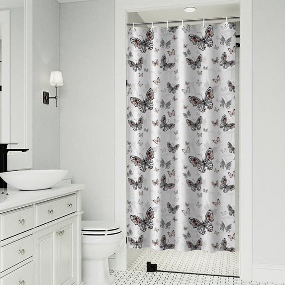 Black White Butterfly Pattern Shower Curtain 36"x72" ,Bathroom Decorative Shower Curtains Set with 12 Hooks,Modern Waterproof Washable Shower Curtain
