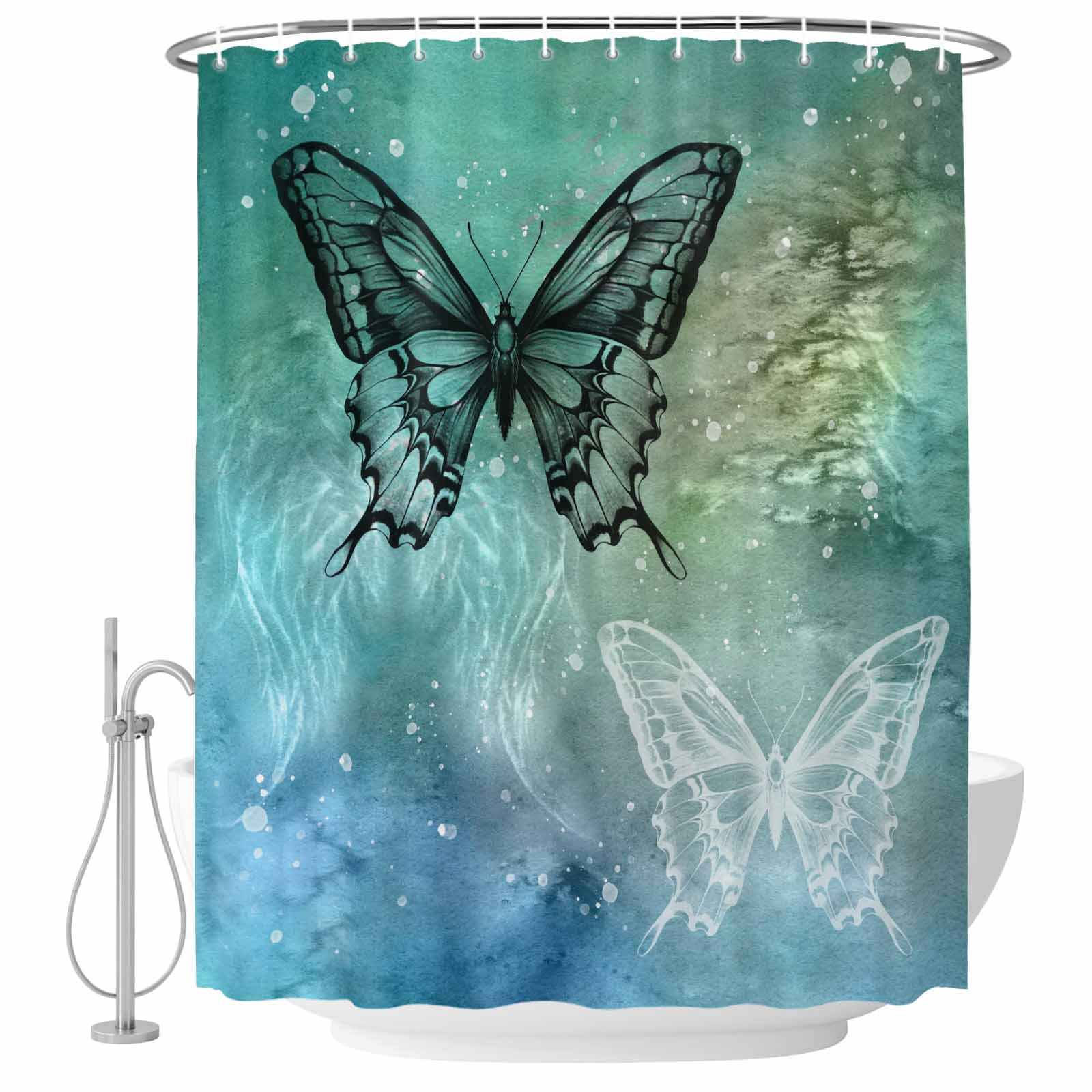 Black White Butterfly Shower Curtain for Bathroom, Vintage Turquoise ...