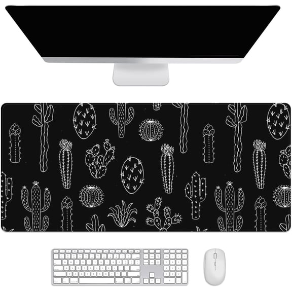 Black and White Cactus Plants Desk Mat, Desk Accessory, Cute Workspace, Trendy Workspace, Trendy, 35.4x15.7in Large Gaming Mouse Pad, Cute Desk Topper, Pretty Desk Pad