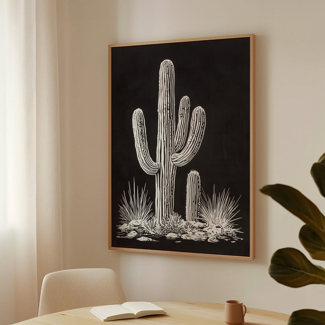 Black And White Cactus Wall Art - Desert Botanical Print - Saguaro ...