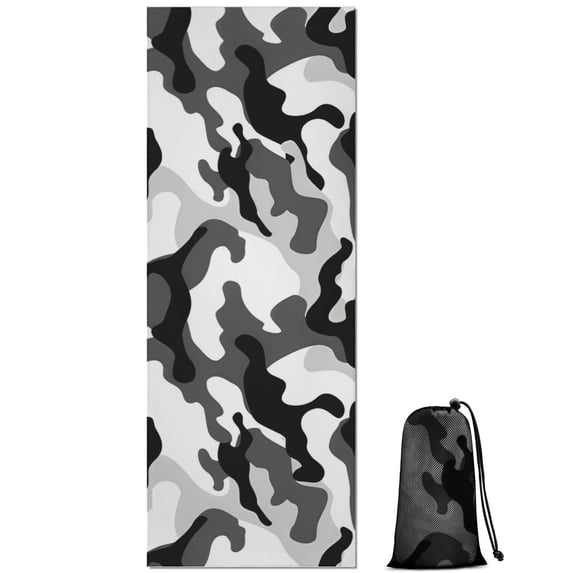 Black White Camo Digital Shapes Pattern Hot Yoga Mat Towel Non Slip for Hot Yoga - Quick-Drying Yoga Mat Cover with 4 Corner Pockets with Travel Bag - Hot Yoga Towel Non Slip 70"x26"