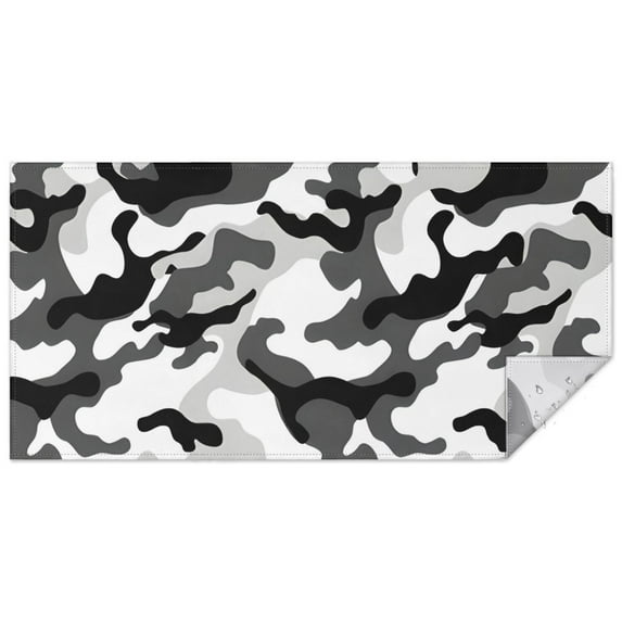 Black White Camo Digital Shapes Pattern Rectangle Tablecloth 60"x120",Waterproof Polyester Rectangle Table Cloth, Wipeable Spillproof Polyester Tablecloth for Dining, Camping, Indoor and Outdoor