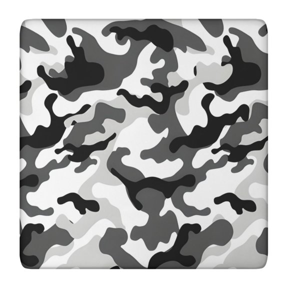 Black White Camo Digital Shapes Pattern Square Fitted Tablecloth with Elastic Edge,Square Table Cover,Washable Elastic Table Cover for Home Kitchen Party Decor 36"x36"