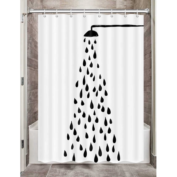 Black and White Camper RV Shower Curtain for Travel Trailer Bathroom, Funny Modern Abstract Polka Dot Camping Small Narrow Shorter Fabric Shower Curtains Set, Happy Camp Decor with Hooks 47X64