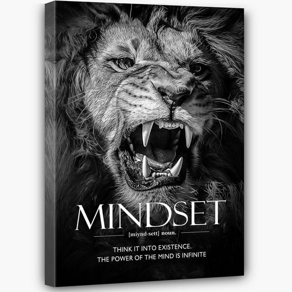 Black and White Canvas Inspirational Wall Art Motivational Wall Decor Lion Poster Frame Wall Art Living Room Bedroom Large Wall Art Ready to Hang (New Upgrade)