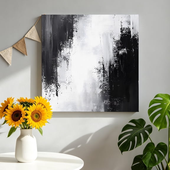 Black White Canvas Wall Art for Living Room, Color Block Poster Print Painting for Bedroom Office Home Decoration Wall Pictures Prepare To Hang 8"x8"