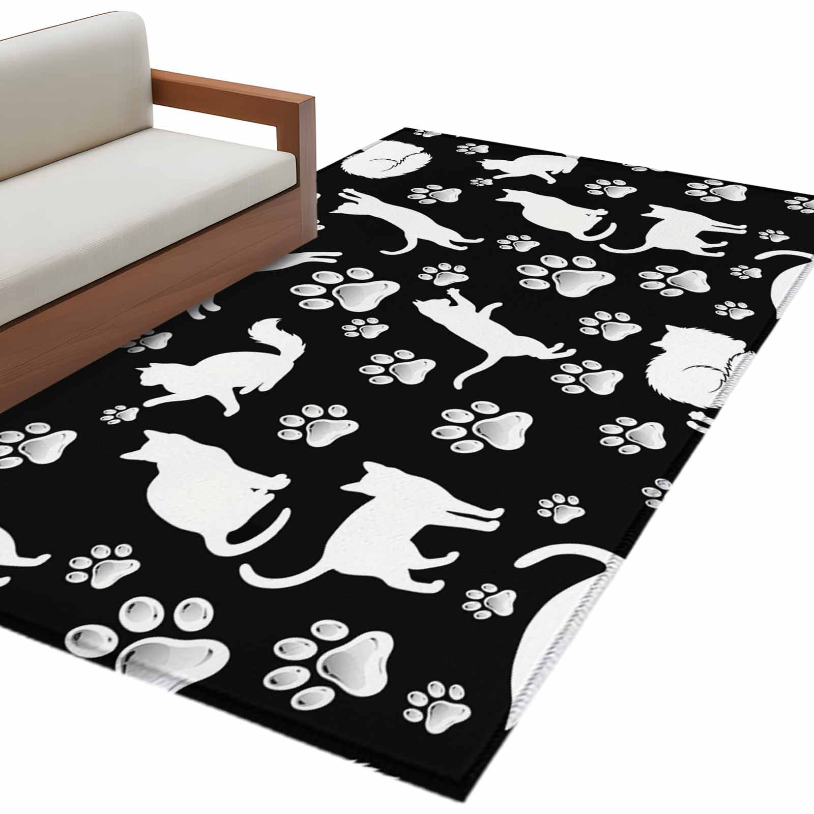 Black White Cat Kitchen Runner Rug 2.7x5 Washable Runners for Hallway ...
