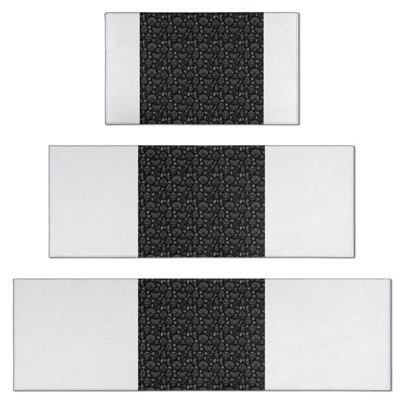 Black White Cat Moon Butterfly Pattern Kitchen Rugs Sets Of 3,Kitchen Runner Rugs Non Skid Washable,Decorative Kitchen Floor Mats for Kitchen,Sink,Laundry,17"x30"+ 17"x47" + 17"x59"