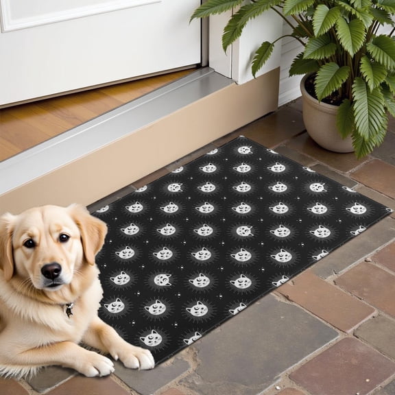 Black White Cat Moon Star Pattern Door Rugs,Washable Non Slip Door Mats Indoor,Decorative Door Mats,Entry Mat Indoor for Entrance,Bedroom,Kitchen,Bathroom,16"x24"
