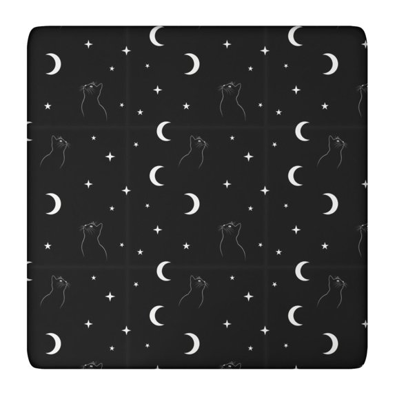 Black White Cat Moon Star Pattern Square Fitted Tablecloth with Elastic Edge,Square Table Cover,Washable Elastic Table Cover for Home Kitchen Party Decor 36"x36"