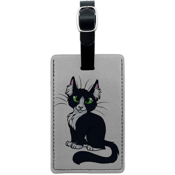 Black White Cat On White Leather Luggage ID Tag Suitcase Carry-On