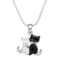 thumbnail image 1 of Black White Cat Pendant Necklace or Earring Rhinestone Crystal Rhodium Plated 17 Inch Snake Chain J0356, 1 of 3