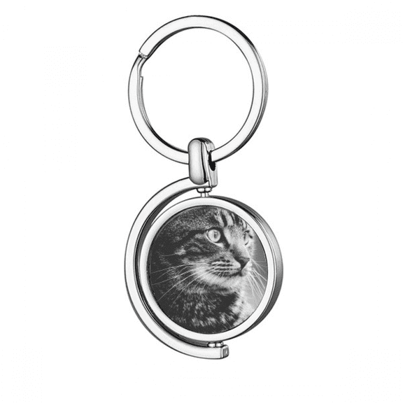 Black White Cat Profile Animal Rotating Keychain Metal Keyring Holder