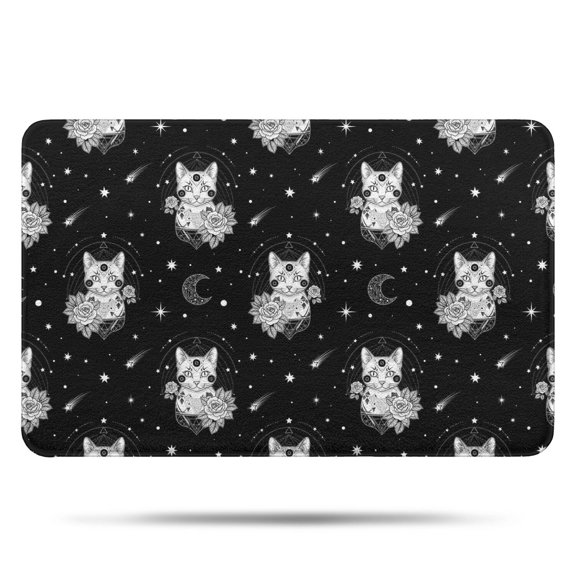 Black White Cat Rose Moon Star Pattern Bathroom Rugs Mat,Non Slip Microfiber Bathroom Rug,Rubber Backing,Soft Bathroom Mats for Bathroom Floor,Tub and Shower,17x27in(43x68cm)