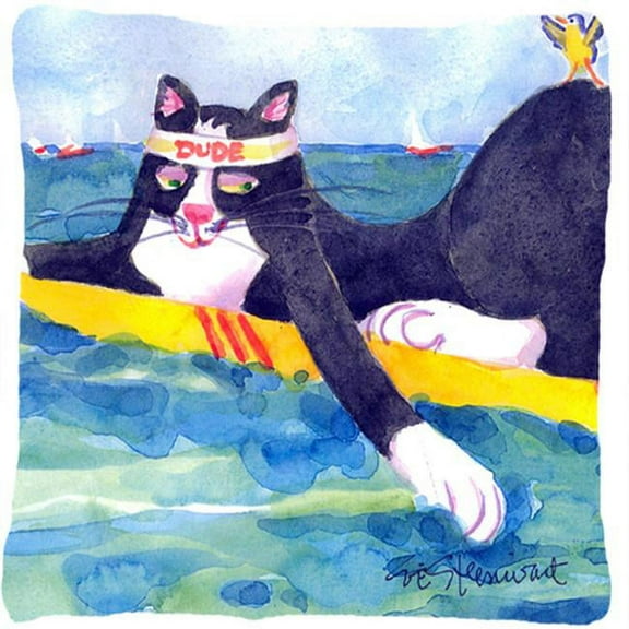 Black & White Cat Surfin Bird Decorative Indoor & Outdoor Fabric Pillow