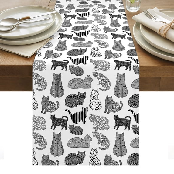Black White Cat Table Runner Modern Striped Geometric Abstract ...