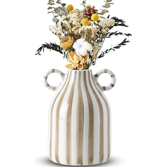 Black and White Ceramic Vase, Mid Century Modern Striped Small Vases for Flower&pampas Grass Centerpiece, Black White Checkered Vase for Dining Table Kitchen Tabletop Minimalist Decorative