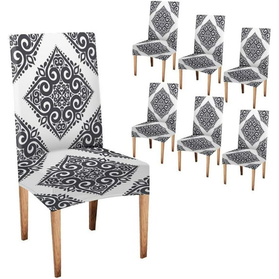 Black and White Chair Covers Ornamental Vintage Paisley Slipcovers for Chairs Set of 6 Stretch Removable Washable Slipcovers for Dining Room Hotel Kitchen