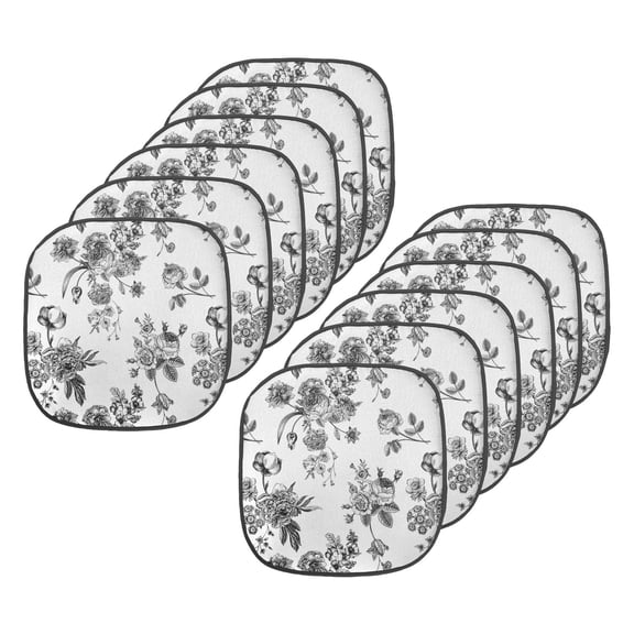 Black and White Chair Seating Cushion Set of 12, Vintage Floral Pattern Victorian Classic Royal Inspired New Modern Art, Seat Pads with Anti-slip Backing, 16"x16", White and Black, by Ambesonne