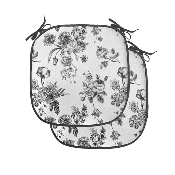 Black and White Chair Seating Cushion Set of 4, Vintage Floral Pattern Victorian Classic Royal Inspired New Modern Art, Seat Pads with Anti-slip Backing, 16"x16", White and Black, by Ambesonne