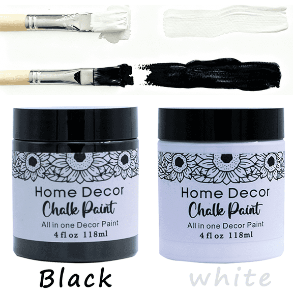 Black & White Chalk Furniture Paint Set, Total 8 fl oz, Water-Based Paint for Cabinets Wood Chair Dresser Diy Upcycling
