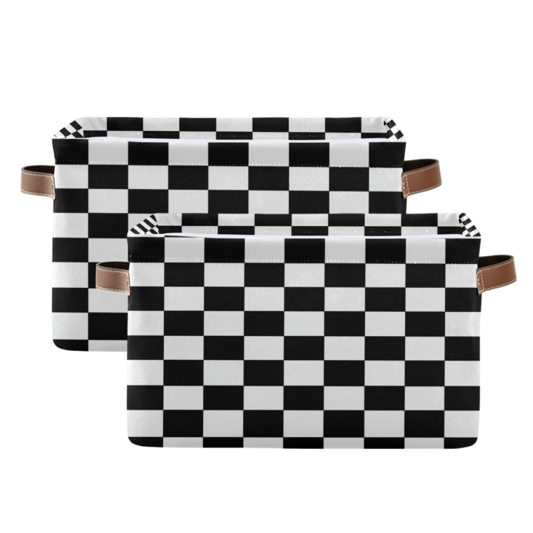 Black and White Check Foldable Storage Basket,Canvas Fabric Foldable Storage Bins with Handles Open Home Storage Bins Boxes for Toy Book Shelf Closet Baskets