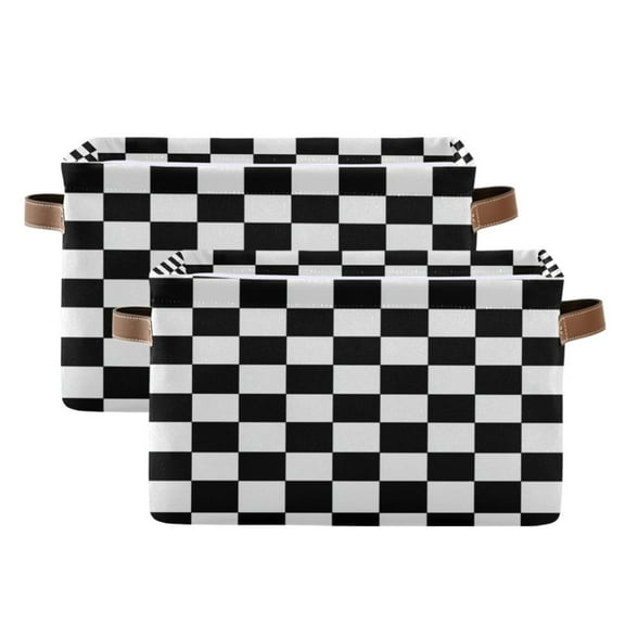 Black and White Check Foldable Storage Basket,Canvas Fabric Foldable Storage Bins with Handles Open Home Storage Bins Boxes for Toy Book Shelf Closet Baskets