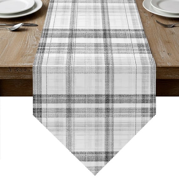 Black White Check Table Runner Linen Burlap Table Runner 72 Inches Long Farmhouse Line Buffalo Plaid Dresser Scarves for Kitchen Island Coffee Dining Room Party Wedding Banquet Holiday Decor 14"x72"