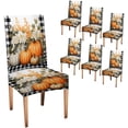 thumbnail image 1 of Black and White Checked Pumpkin Flower Dining Room Chair Covers Set of 6 Stretch Parson Slipcovers Removable Washable Chair Protector for Home Restaurant Banquet, 1 of 6