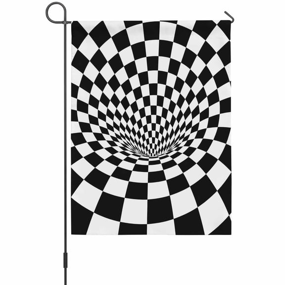 Black White Checker Garden Flag 12 x 18 Inches, Modern Abstract Checkered Tunnel Mosaic Cubes Weather Proof Outdoor Patio Flags Double Sided Small Garden Decoration for Yard Outside Home
