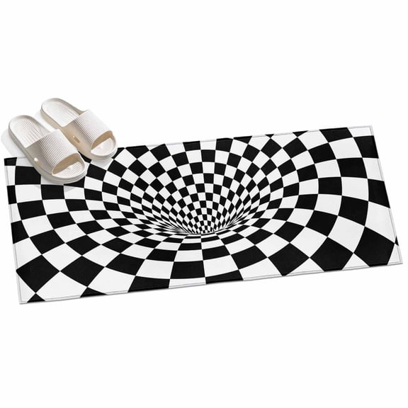 Black White Checker Runner Rugs 2x6ft Modern Abstract Checkered Tunnel Mosaic Cubes Washable Rug, Non Slip Indoor Carpet Absorbent Floor Mat for Living Room Bedroom Dining Room