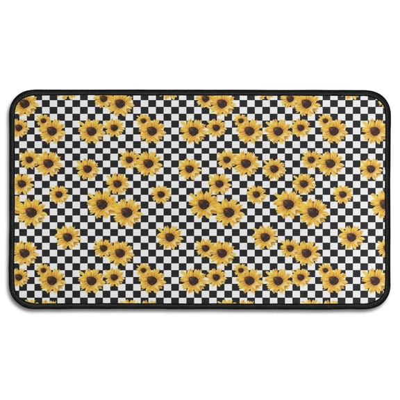 Black White Checker Sunflower Pattern Door Rugs,Washable Non Slip Door Mats Indoor,Decorative Door Mats,Entry Mat Indoor for Entrance,Bedroom,Kitchen,Bathroom,30"x17"