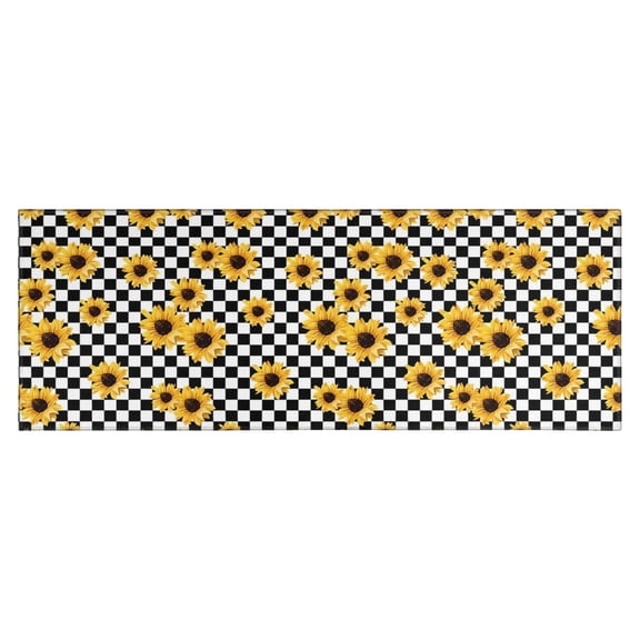 Black White Checker Sunflower Pattern Kitchen Rug Mat,Kitchen Runner Rugs Non Skid Washable,Decorative Kitchen Floor Mats for Kitchen,Sink,Laundry,17"X47"