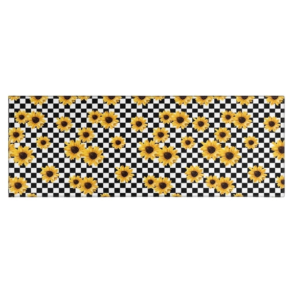 Black White Checker Sunflower Pattern Kitchen Rug Mat,Kitchen Runner Rugs Non Skid Washable,Decorative Kitchen Floor Mats for Kitchen,Sink,Laundry,17"X47"
