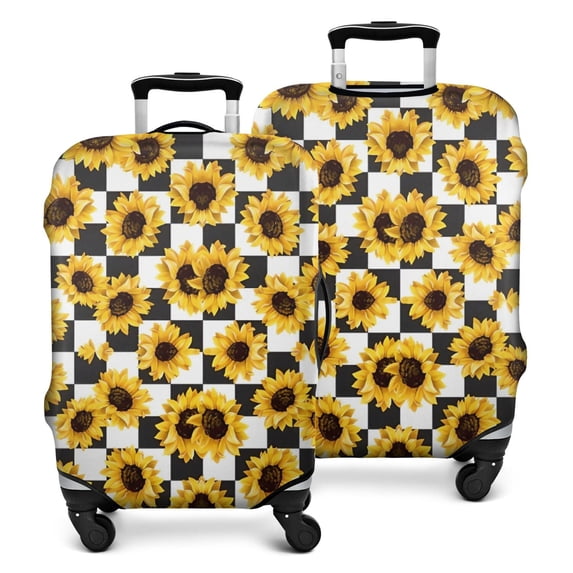 Black White Checker Sunflower Pattern Luggage Cover Fashion Suitcase Cover Baggage Covers Fit 25-28 Inch Luggage (Go Travel)