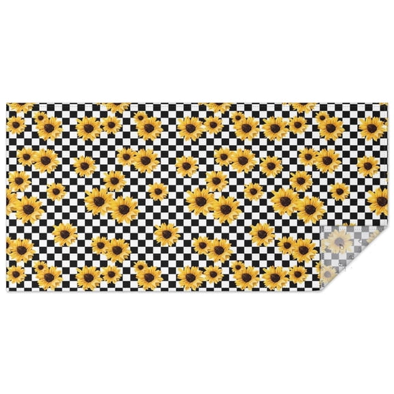 Black White Checker Sunflower Pattern Rectangle Tablecloth 60"x120",Waterproof Polyester Rectangle Table Cloth, Wipeable Spillproof Polyester Tablecloth for Dining, Camping, Indoor and Outdoor