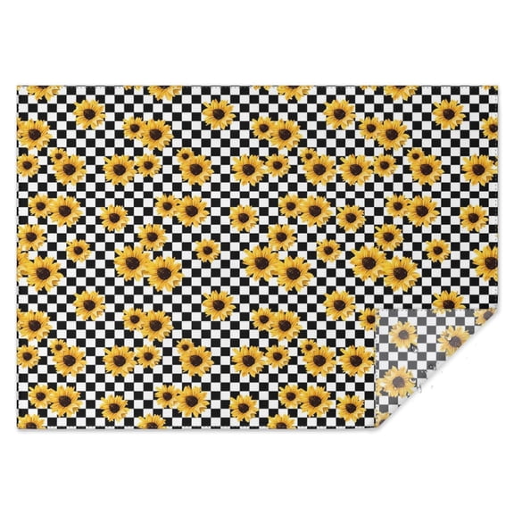Black White Checker Sunflower Pattern Rectangle Tablecloth 60"x84",Waterproof Polyester Rectangle Table Cloth, Wipeable Spillproof Polyester Tablecloth for Dining, Camping, Indoor and Outdoor