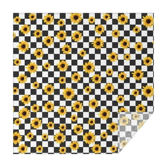 Black White Checker Sunflower Pattern Square Tablecloth,Waterproof Square Table Cover,Wipeable Spillproof Washable Table Cover for Home Kitchen Party Decor 52"x52"(132x132cm)