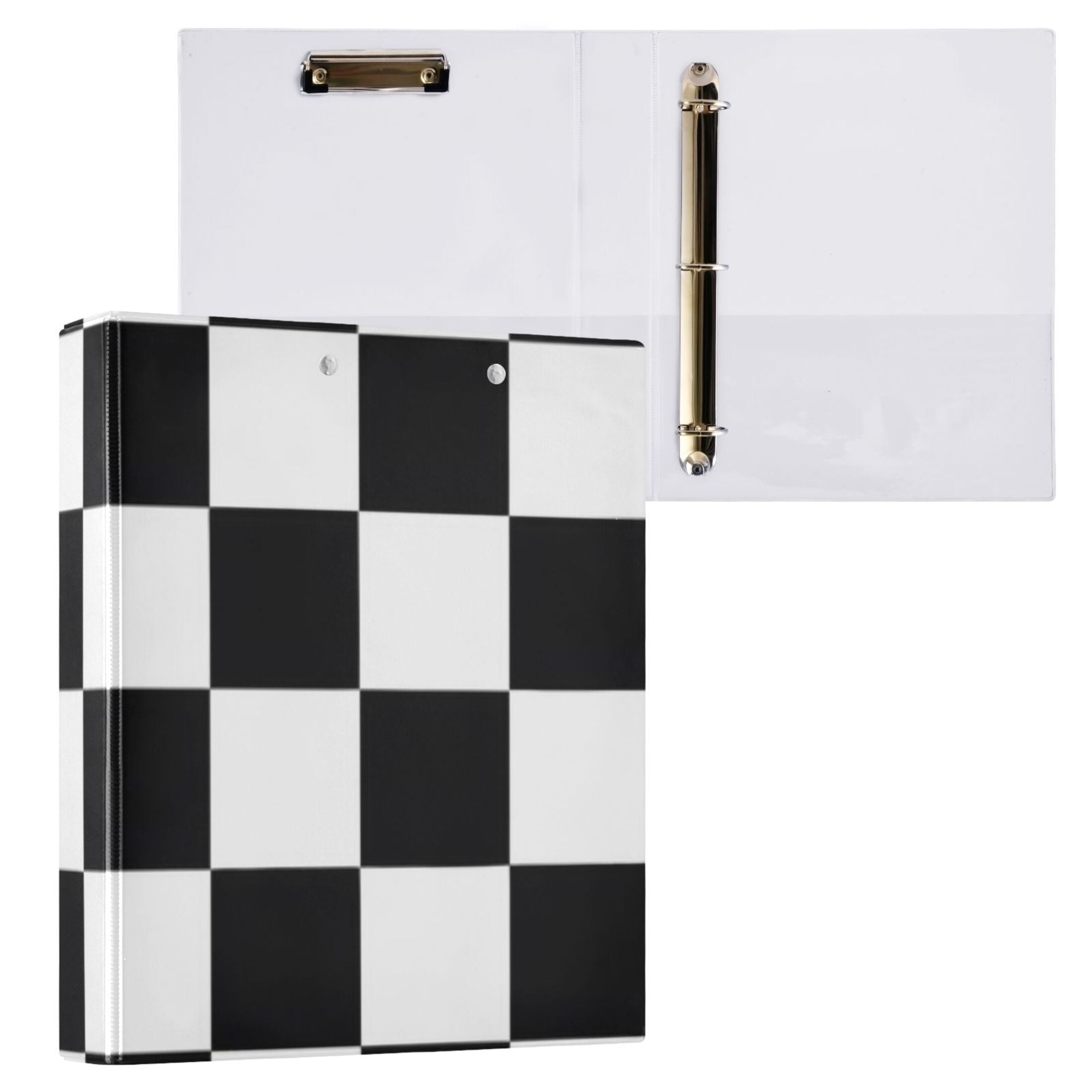 Black White Checkerboard 3 Ring Binders 1.5 inch Hardcover File Folders with Interior Pockets A4 Size Organizer for School Office Hospital