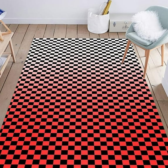 Black And White Checkerboard Area Rug For Living Room Bedroom Playroom Washable Soft Thick Ombre Red Checkered Carpet Under Dining Coffee Table Chair Indoor Runner Rug 5 x 8ft