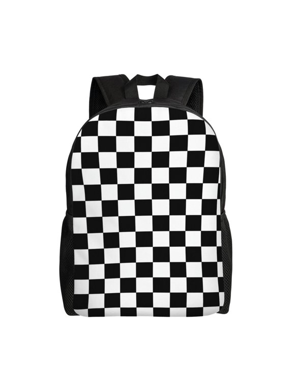 Black White Checkerboard Backpack Full Front Print Travel Laptop Bag for Men and Women
